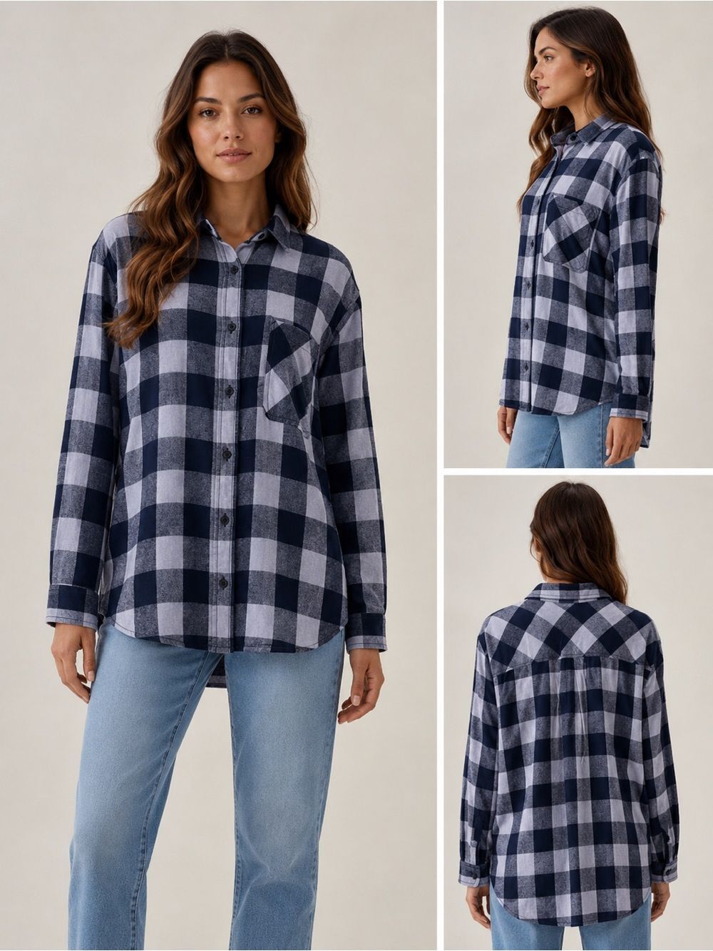Time & Tru Women's Flannel Shirt Button Down Long Sleeves Sz 16-18 Lavender Blue